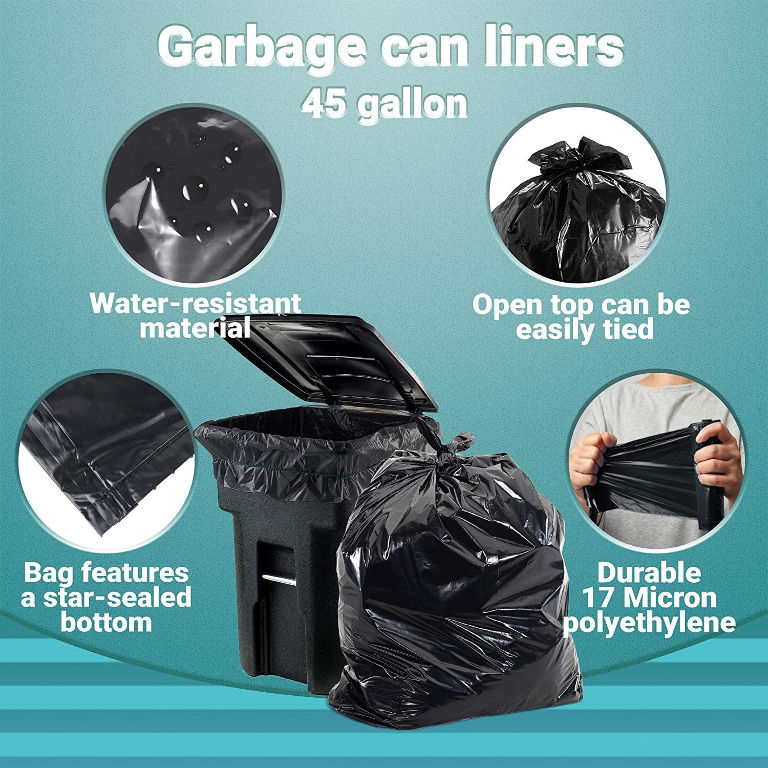 FREE SHIPPING! 48 Gallon Garbage Bags 48 Gallon Trash Bags 48 GAL Can Liners  43 x 48 22 Micron Black