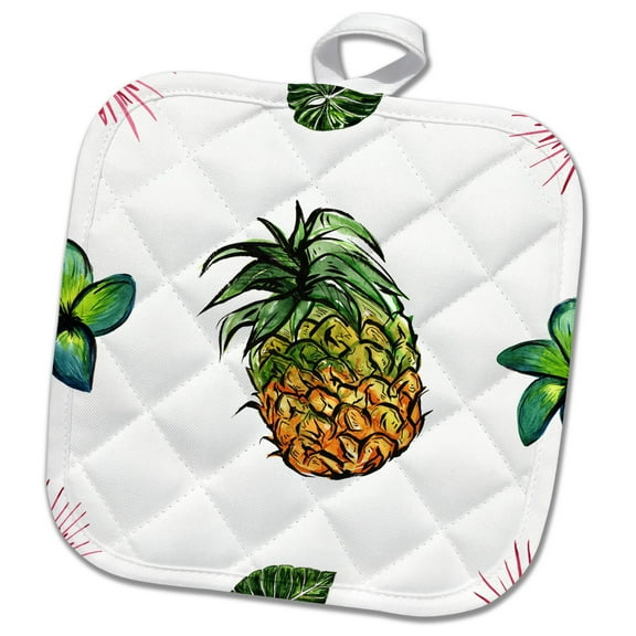 3dRose, Tropical Pineapple and Flowers Pattern, 8x8 Potholder
