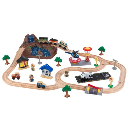 KidKraft Wooden Bucket Top Mountain Train Set with 61 Pieces, Magnetic Train, & Storage