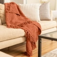 thumbnail image 3 of Chenille Basket weave Knit Throw with Fringe, Lightweight Breathable Chenille Blanket for Couch, Chair, Bed, Outdoor Use, 3 of 4