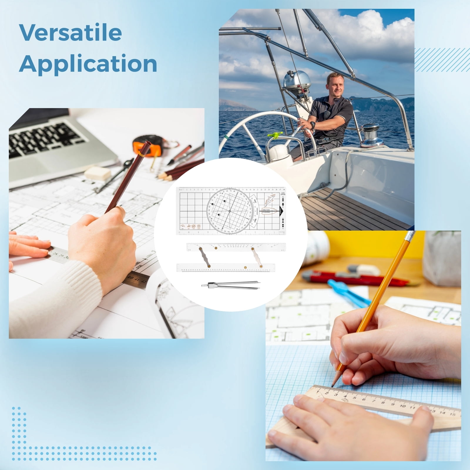 3 Pcs Transparent Basic Navigation Set, Including Nautical Protractor, Marine Navigation Parallel Ruler, Navigation Divider with Fixed Points, Marine Accessories with Clear Scales for Boat