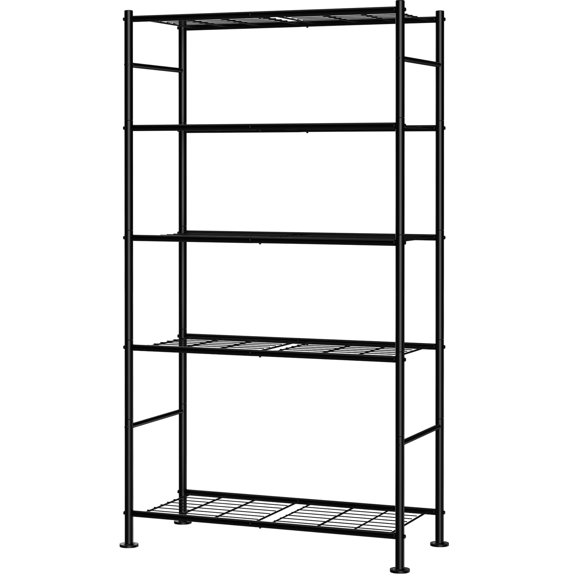 Sakugi Storage Shelves, 5-Tier Heavy-Duty Metal Organizer Rack, Adjustable Garage Shelf with Leveling Feet, Black, 33.1" W x 12" D x 71" H