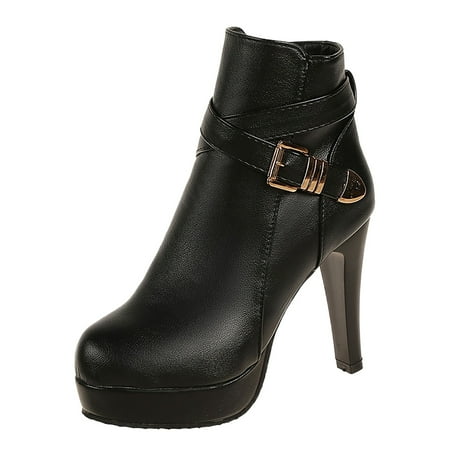 OJSFQUFP Ankle Boots for Women Round Retro Casual Toe Boots for Women Boots Leather Shoes Tassel Women Boots Comfortable Fall Shoes Platform Booties Black 38