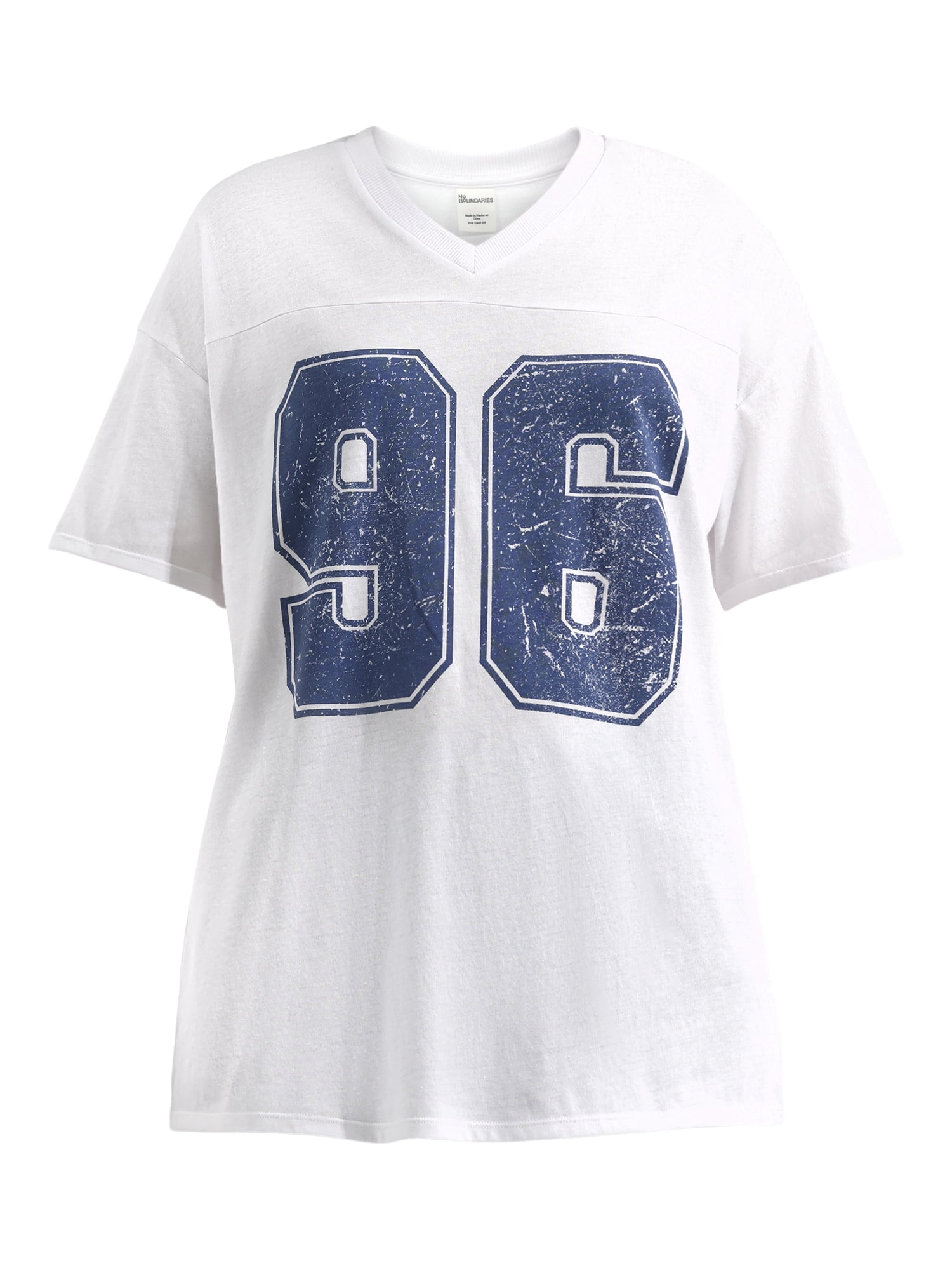 No Boundaries Oversized V Neck Graphic Tee with Short Sleeves, Women's
