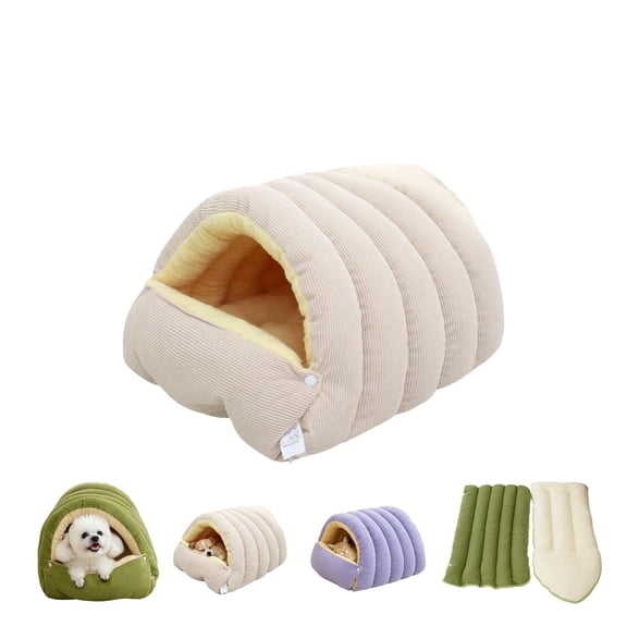 Warm Plush Dog Cat Bed, Calming Half Enclosed Pet Cave for Cats & Small Dogs, Detachable Zipper & Snap Design, Washable Fluffy Comfy Puppy Nest, Indoor Pet Sleeping Bag