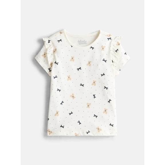 Wonder Nation Girls Printed Tee with Short Ruffle Sleeves, Sizes 4-10
