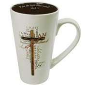 Christian Art Gifts Tall Stoneware Coffee/Tea Mug | Light of The World John 8:12 Bible Verse - Names of Jesus Mug For Men and Women | 16oz Cream Ceramic Cup with Large Handle