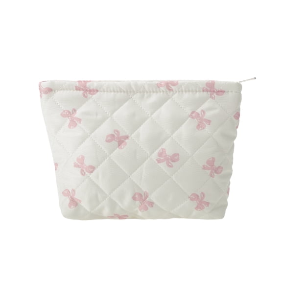 Unique Bargains 1 Pc Fashion Plaid Bow Makeup Bag for Organization Pink