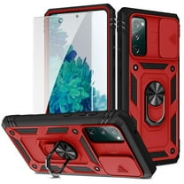 Dteck Samsung Galaxy S20 FE Case with Glass Screen Protector, Slide Camera Lens Protector Cover Ring Holder Kickstand Rugged Shockproof Case for Samsung Galaxy S20 FE 5G,Red/Black