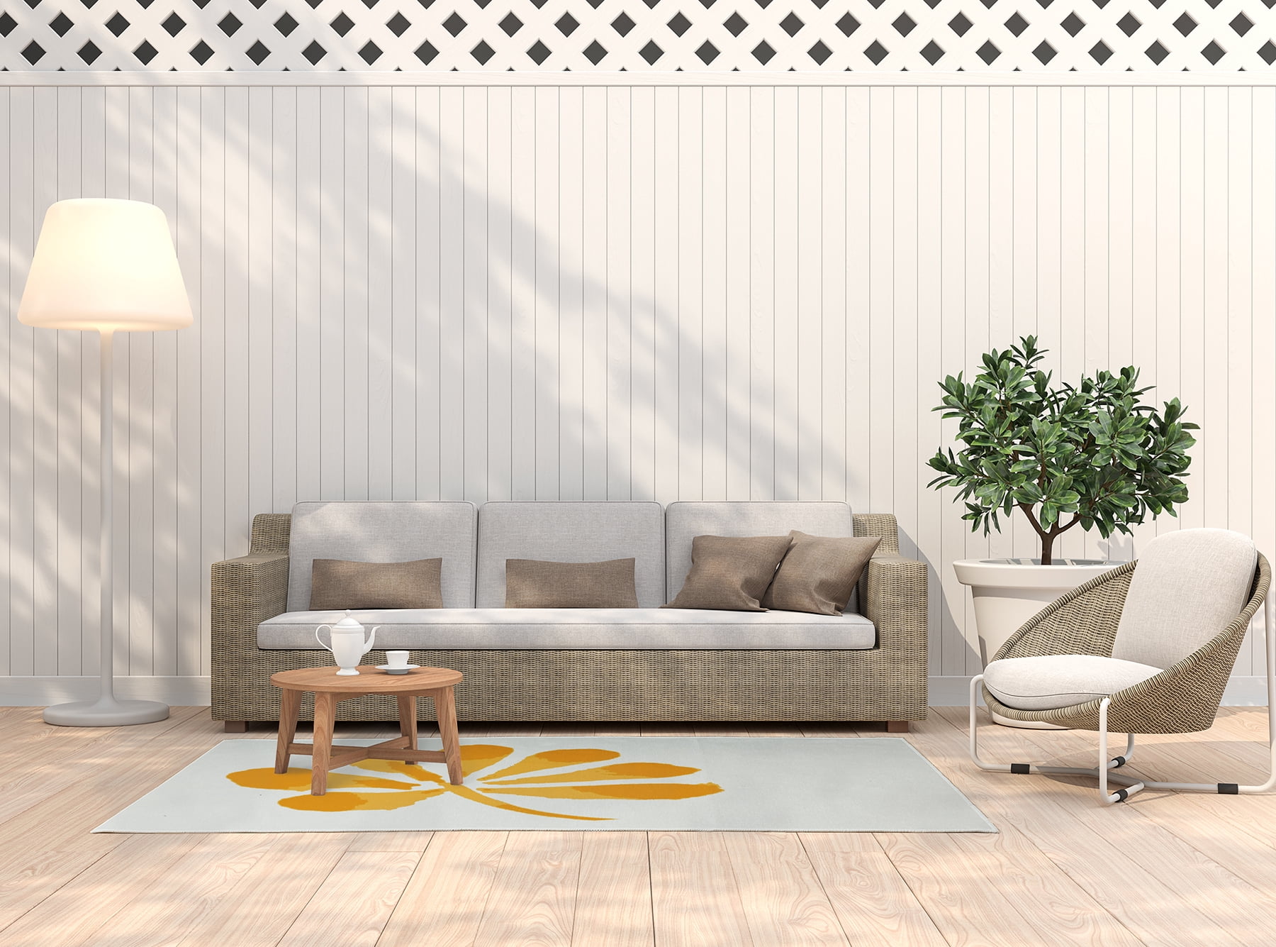 Simply Daisy 5' x 7' Yellow Petals Spring Chenille Indoor/Outdoor Rug
