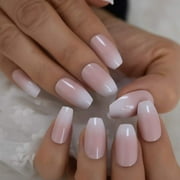 Ombre Pink Coffin French Fake Nails Ballerina Gradient Press On Coffin False Faux Ongles Nails Tips Daily Office Finger Wear