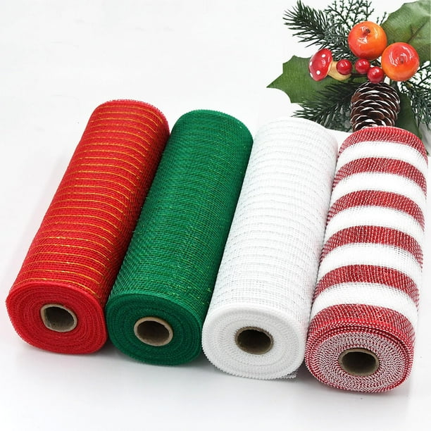 Cinta de malla navideña Deco NBHH rojo/verde/blanco, 10 cm x 9 m, 4 rollos
