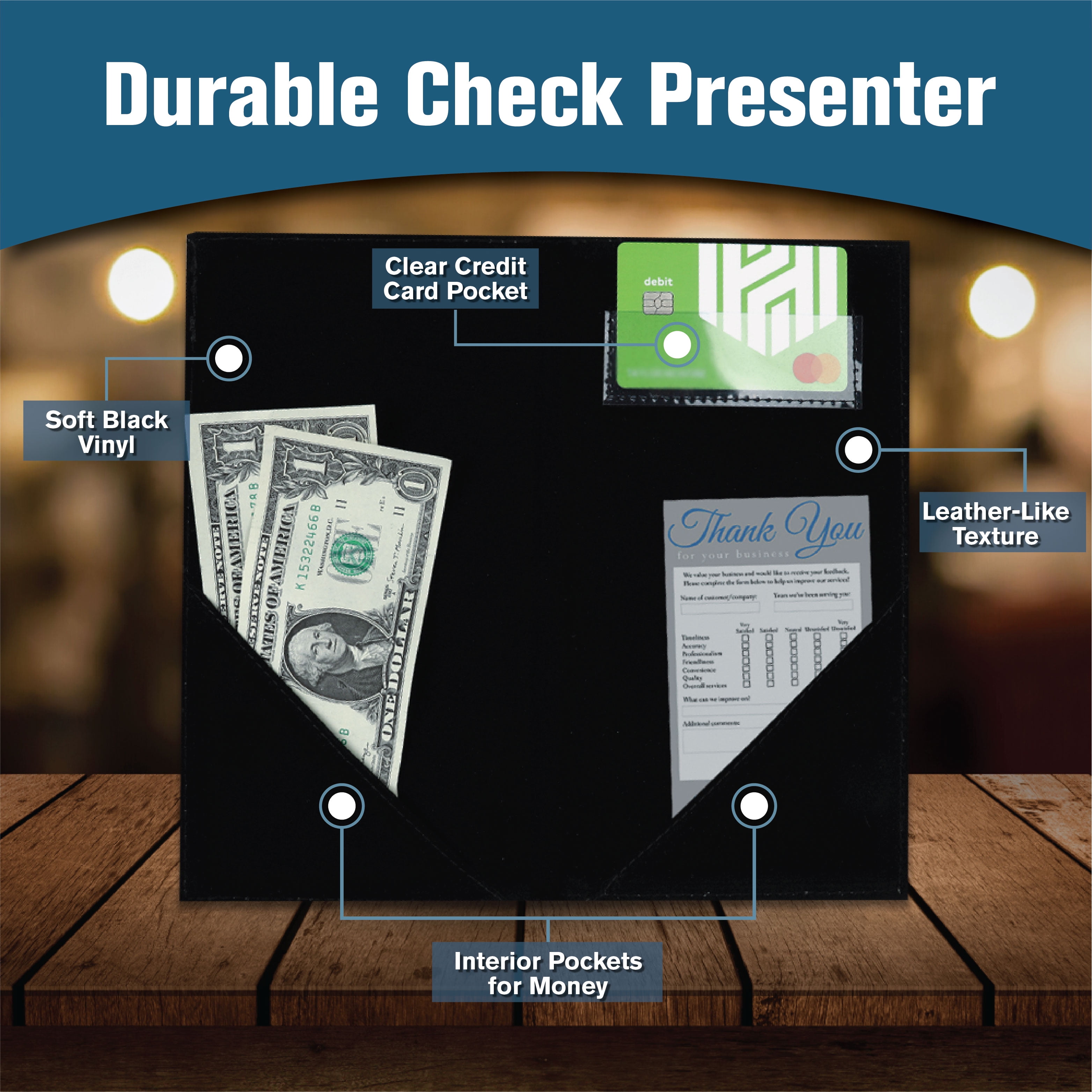 Leatherette Guest Check Presenters for Restaurants | Set of 20 | 5.5W x 10H |