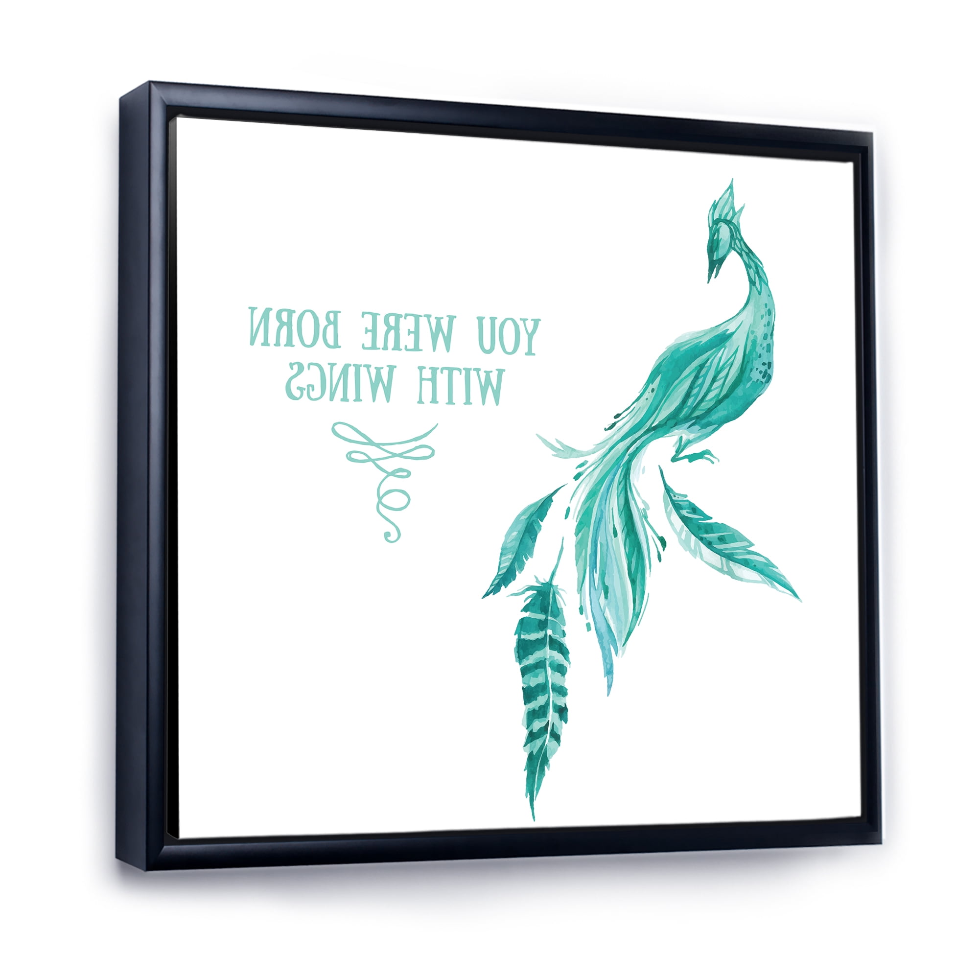 Designart 'Turquoise Bird You Were Born With Wings' Traditional Framed Canvas Wall Art Print
