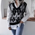 thumbnail image 4 of Chaleco sin mangas para mujer, cuello en V, a cuadros, suelto, informal, elegante, agradable a la piel, chaleco para otoño e invierno, gris M, 4 of 6