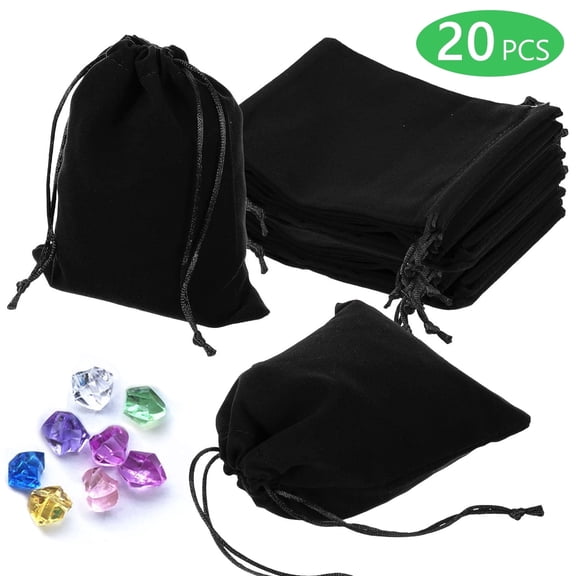 Tripumer 20 Pcs Jewelry Pouches 3 x 4 inch Velvet Drawstring Bags for Christmas Wedding Gift Bags Velvet Cloth Black