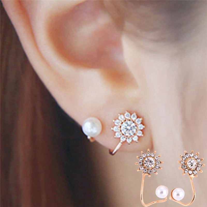 1Pair Fashion Elegant Women Rhinestone Crystal Ear Stud Clip Dangle Earrings