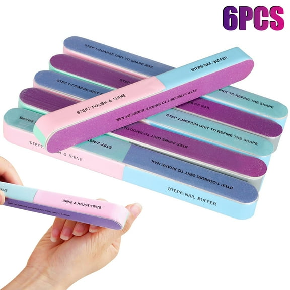 6pcs 7-Ways Nail File and Buffer Blocks, EEEkit Nail Buffering Files, Professional Manicure Tools, Natural Emery Boards