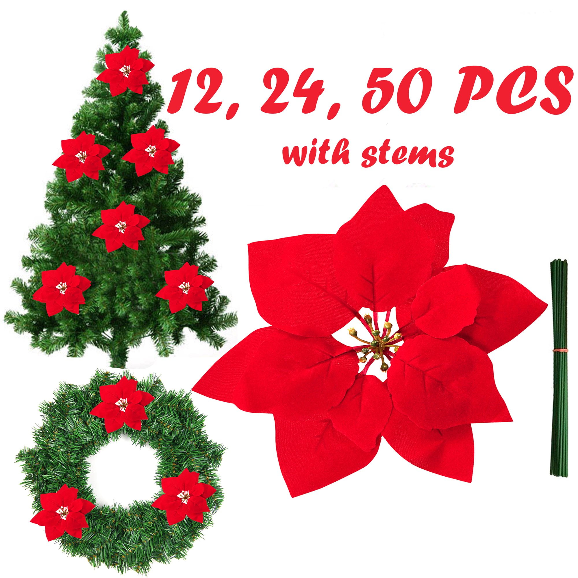 YHDSN Artificial Red Poinsettias Flowers Decorations for Xmas Tree