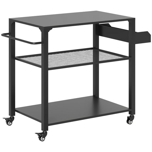CoSoTower Chariot de Salle à Manger Extérieur à 3 Niveaux avec Étagère de Rangement, Support de Four à Pizza avec Poignée Latérale, 4 Roues pour Fête dans le Jardin