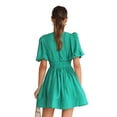 thumbnail image 4 of Faithtur Femmes Été Décontracté une Ligne Robe Couleur Unie Profonde V-Cou Manches Courtes Puff Robe Mini Robe de Mode Partie Robe Courte, 4 of 5