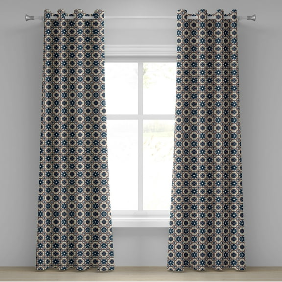 Ambesonne Floral Grommet Curtain, Ornate Circles Inspiration, 50" x 120", Ruby Beige Navy Blue