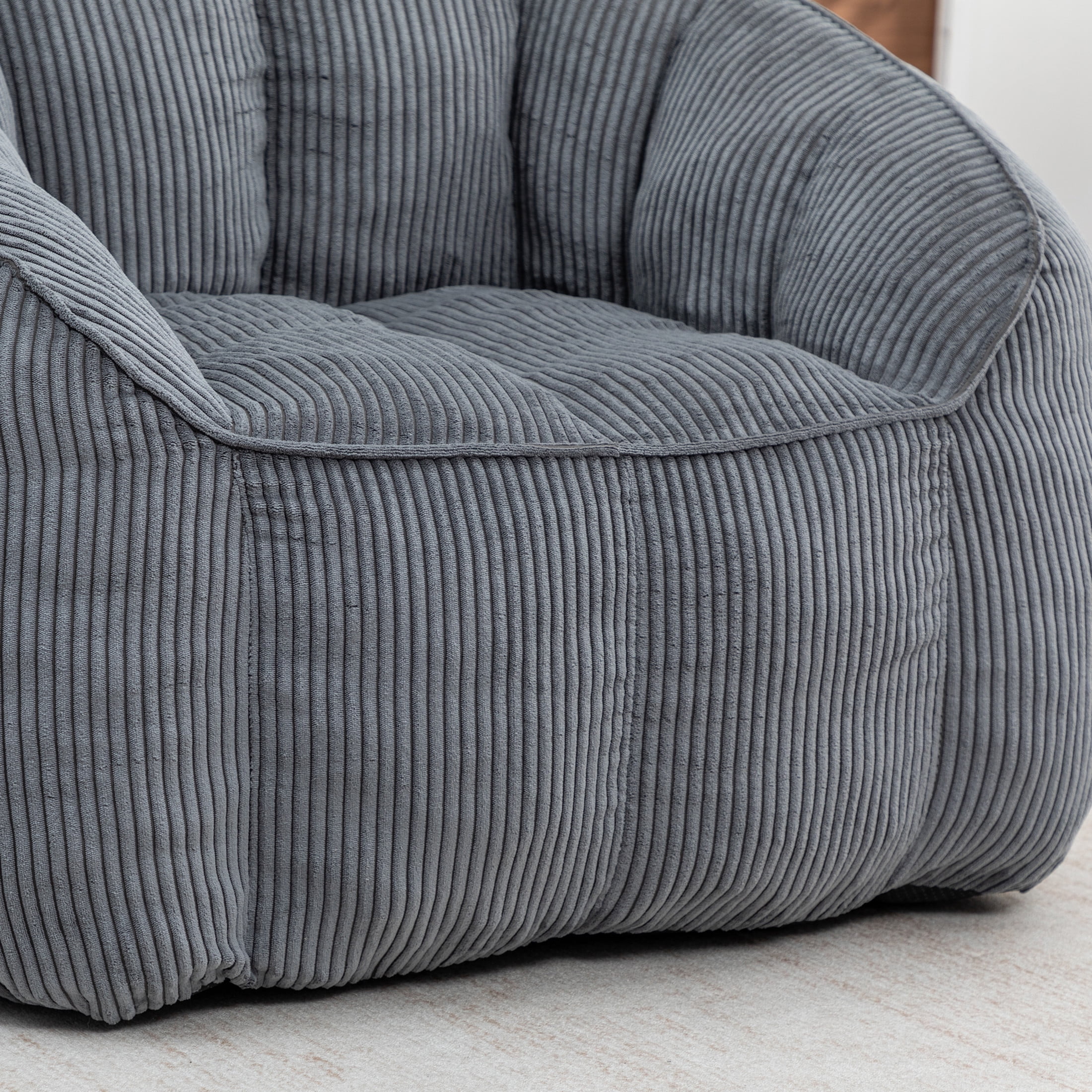 Noble House Revon Giant Corduroy Bean Bag Chair with Armrests, Cozy Memory Foam Lounge Couch for Living Room, Dark Gray