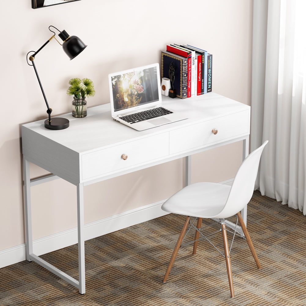 Details about   Modern Simple 47’’ Home Office Computer Study Desk with 2 Tiers Storage Shelves