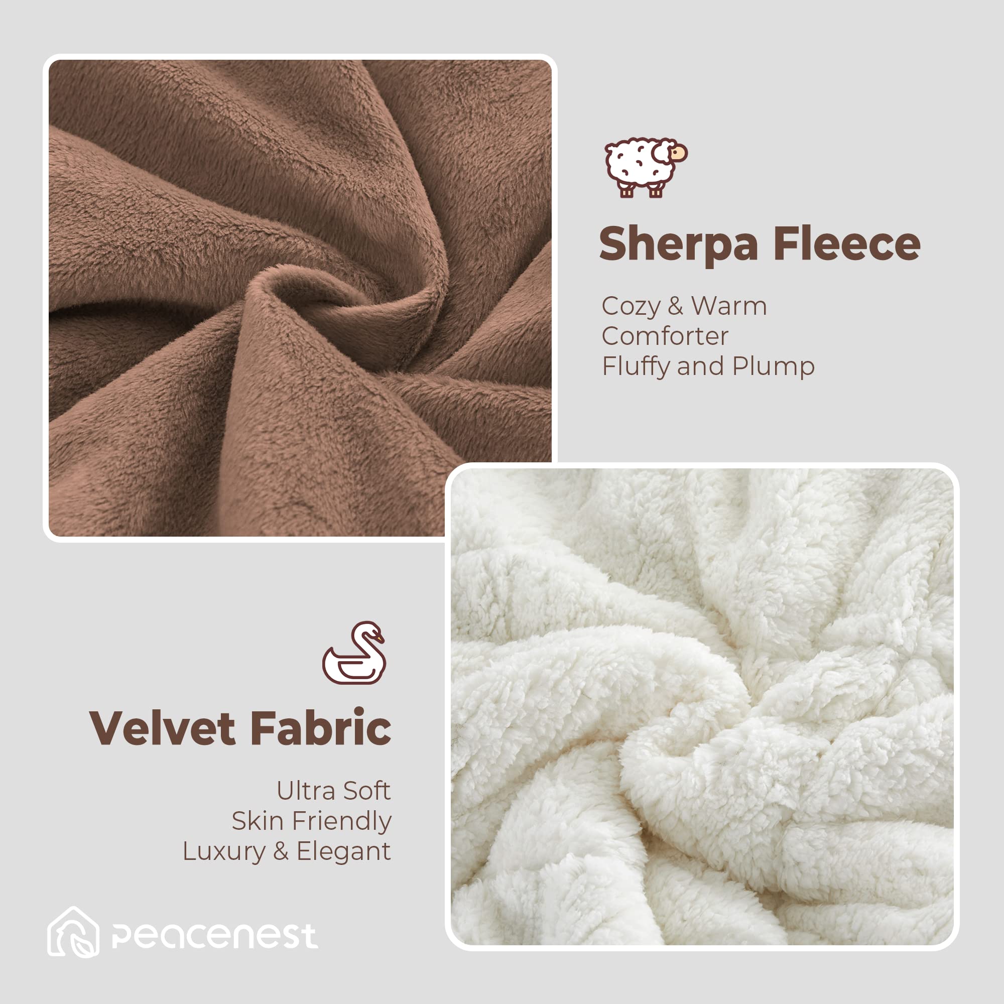 Peace nest Sherpa Comforter Set Queen, Winter Warm Velvet Comforter