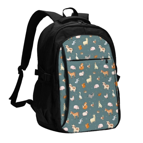Easygdp Farm Animal Mochila para Laptop de Viaje con Puerto USB, Mochila para Laptop con Puerto de Carga USB para Mujeres y Hombres