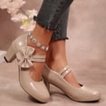 thumbnail image 6 of Willtoo Women's Mary Jane Shoes with Bow Detail Slip-On Closed-Toe Chunky Heel Adjustable Buckle Patent Faux Leather Evening Dress High Heels, 6 of 6