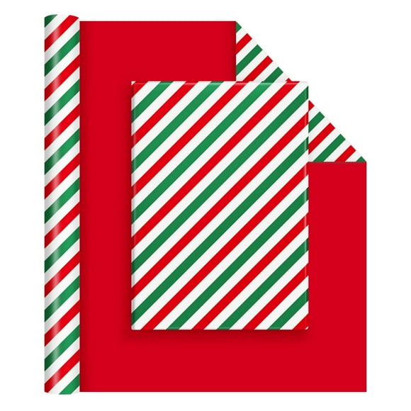 Rollo navideño WERNNSAI de 43 cm x 10 m de papel de regalo con rayas rojas