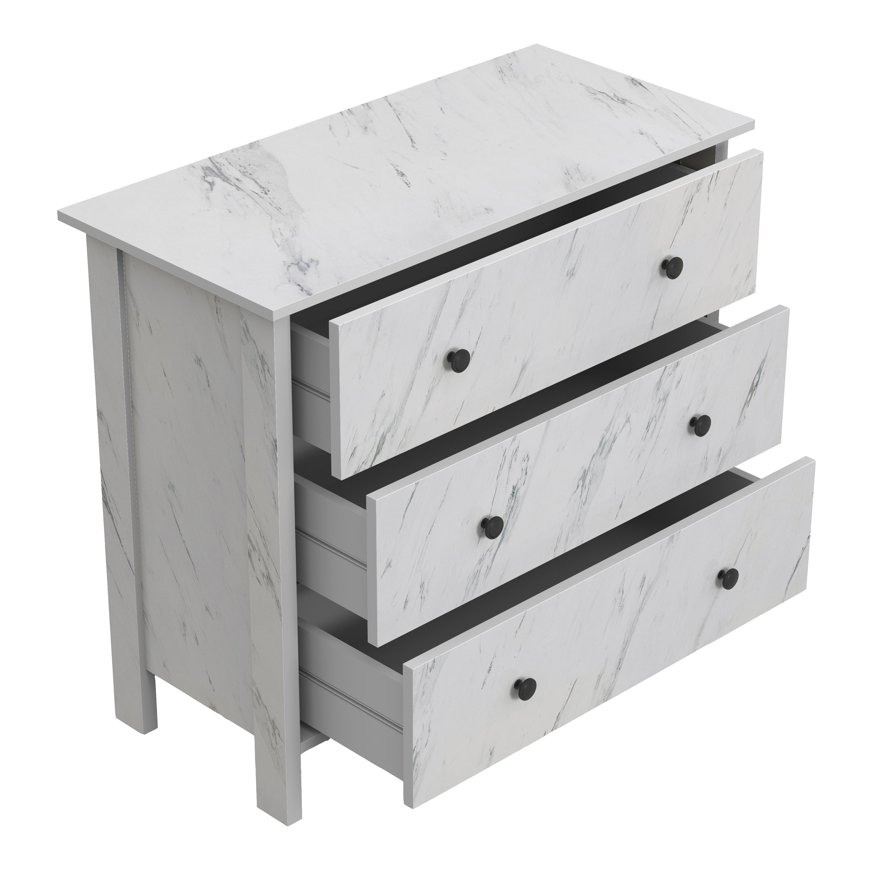 Furniture of America Tilde Adult Modern 3-Drawer Cabinet Vertical Dresser, Marble White