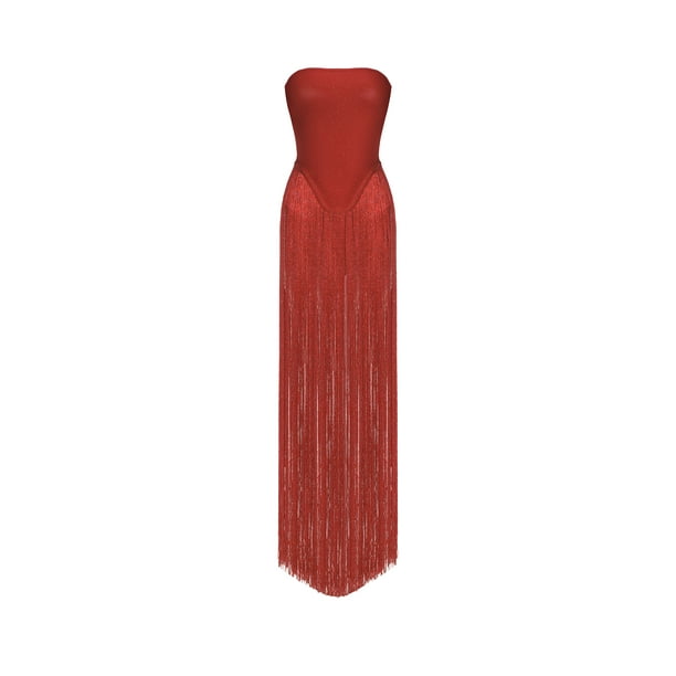 Vestido Bellabarnetten Valentina sin tirantes con flecos