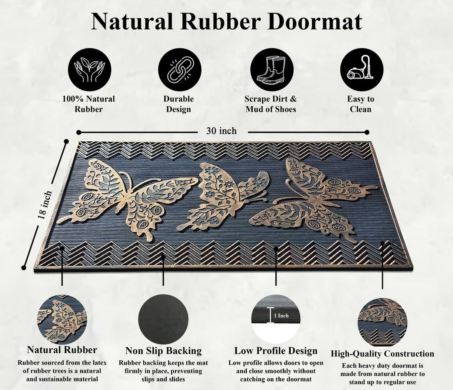 A1HC Rubber Pin Doormat Outdoor Entrance, Low Profile Mats For Front or Back Door Mat, 18”X30” Bronze/Black