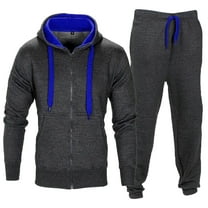 QQAMB Men's Sweatsuits Plus Size Gym Contrast Jogging Full Tracksuit Hoodies Fleece Joggers Set