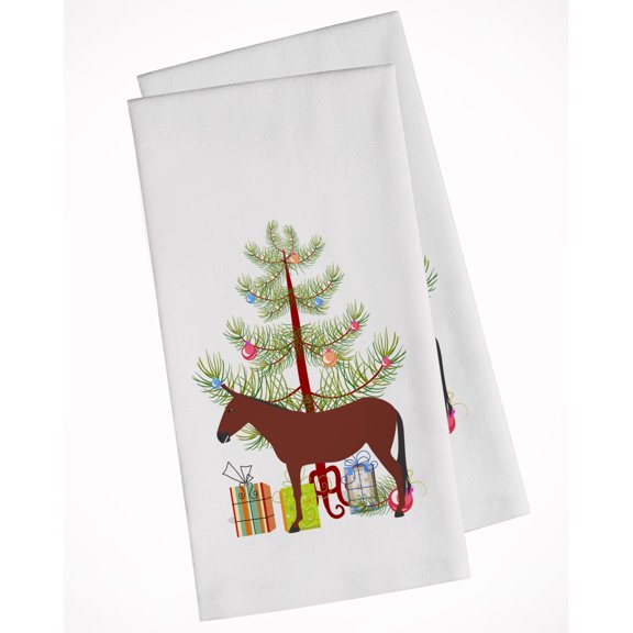 Carolines Treasures BB9217WTKT Hinny Horse Donkey Christmas White Kitchen Towel Set of 2 Dish Towels Teal 19 X 25"