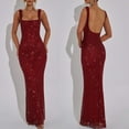 thumbnail image 2 of Womens Sparkling Rhinestones Sequins Accent Long Dress Slimming Sleeveless Square Neck Open Back Bodycon Cocktail Gown, 2 of 8