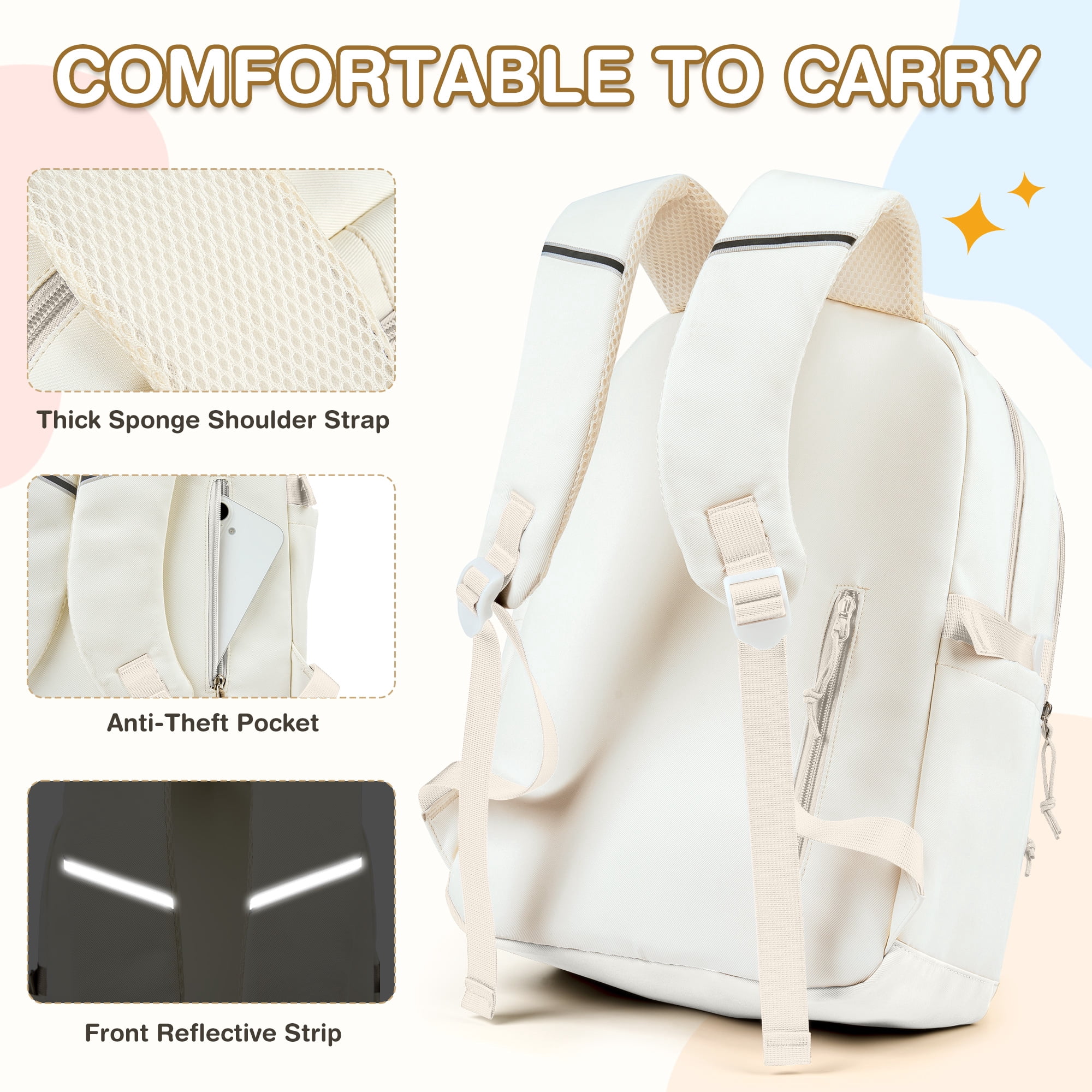 DAKIMOE 3 PCS School Backpacks for College Teens Cute Girlish Middle High School Bookbag Large Capacity Lightweight Waterproof Daypack for Students