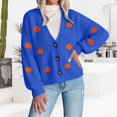 thumbnail image 2 of LEKODE Relaxed Fit Button Down Cropped Pumpkin Knit Cardigan for Women V Neck Bubble Long Sleeve Plain All Season Autumn Outer Layer Coat Blue XL, 2 of 4