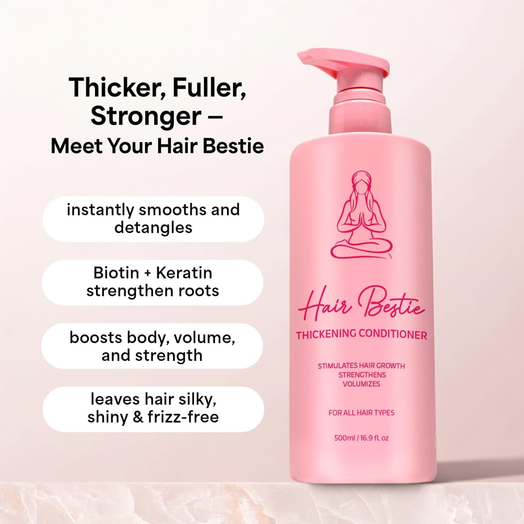 Karma Beauty Hair Bestie Thickening Shampoo and Conditioner Set | Brazilian Keratin & Coconut Oil | Frizz Control, Shine & Smoothness | Hydrating Hair Care Bundle for All Hair Types Women & Men