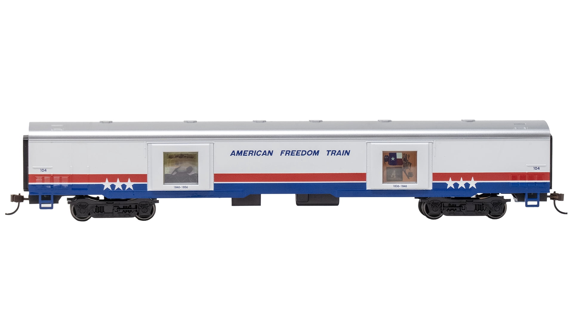 Bachmann Trains - LIMITED EDITION AMERICAN FREEDOM TRAIN CARS with LIGHTED DISPLAYS - EXHIBIT CAR #104 1836-1856 - HO Scale