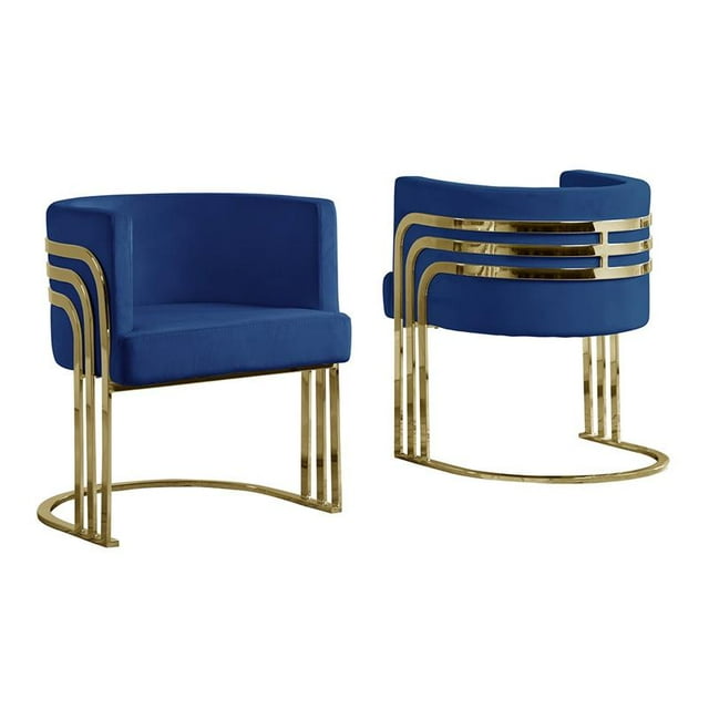 Navy Blue Velvet Accent Barrel Leisure Chair with Gold Chrome Legs