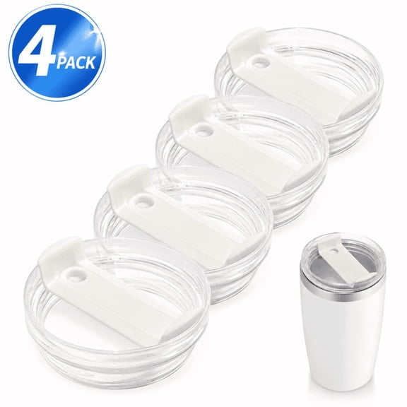 RYLZX 4 Pack 40 OZ Tumbler Lid Replacement Fit for Stanley Cup, Clear Replacement Lids Fit for Stanley Travel Tumbler, Spill Proof Tumbler Covers for Stanley Cup Accessories (Clear - White)