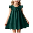 thumbnail image 3 of Ulanda Girls Sleeveless Bowknot Dress Scalloped Hem Casual Dresses 2026 Fashion Summer Twirl Dress for Toddler Kids (Dark Green, 18-24 Months), 3 of 7