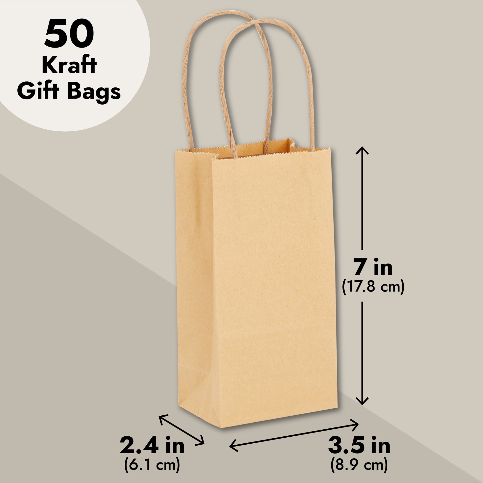 50-Pack Small Brown Gift Bags with Handles - Small Kraft Paper Bags for  Birthday, Retail, Crafts (3.5x2.4x7 In) 