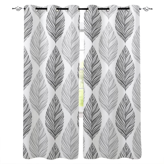 Grey Leaves Blackout Curtains 54 Inches Long for Bedroom, Gray Summer Tropical Plant Aesthetics Thermal Insulated Room Darkening Black Out Window Curtain Panels Grommet Drapes for Living Room