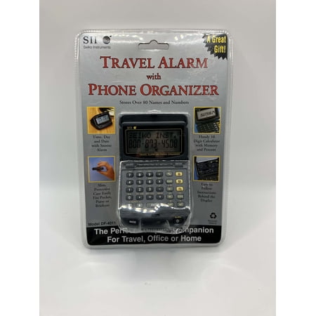 Seiko Instruments Travel Alarm with Phone Organizer Alarm Clock, Time Day and Date with Snooze, 10 Digit Calculator