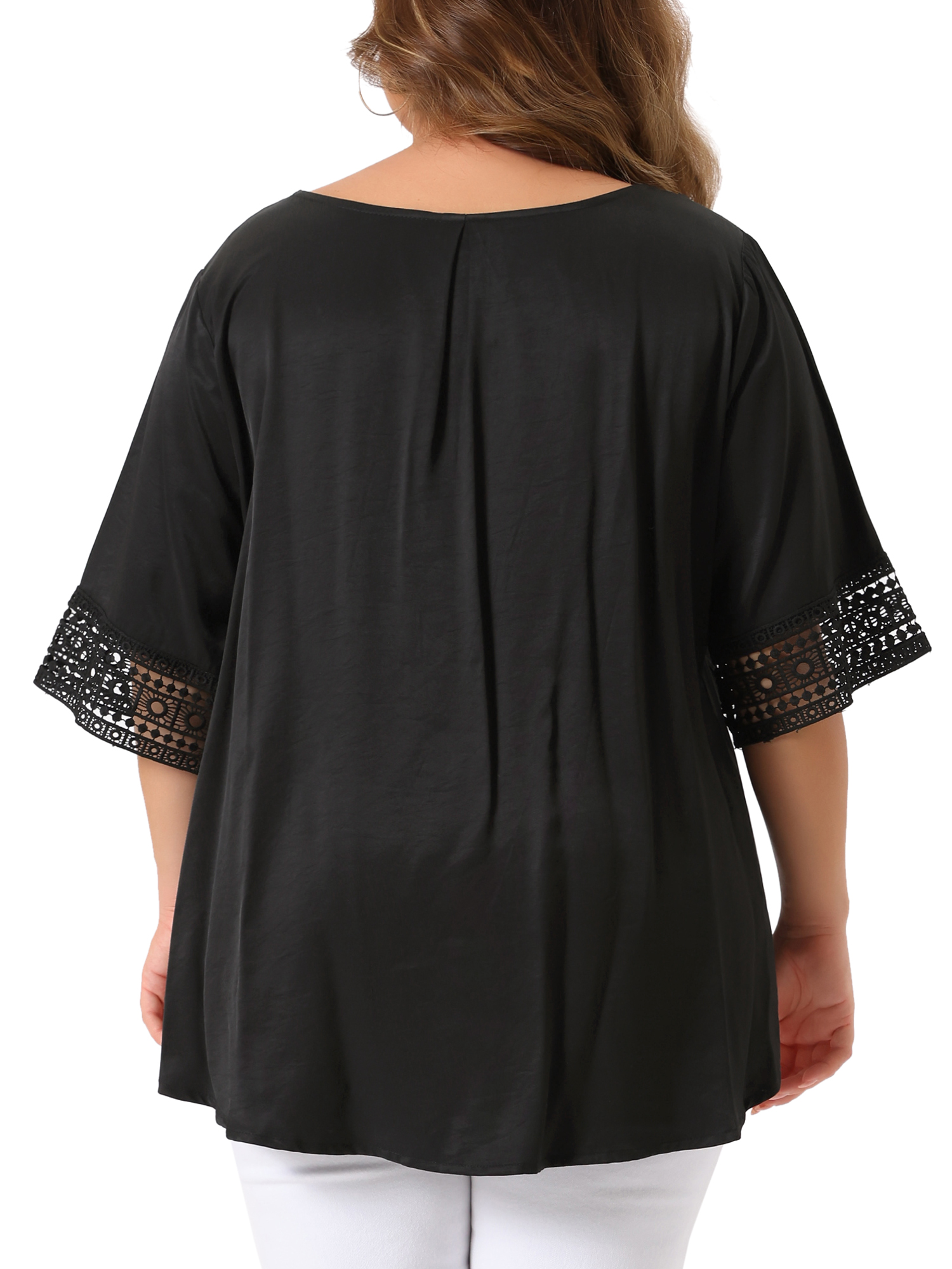 Women's Plus Summer Tops Lace Crochet Short Sleeve Casual Blouses 4X Black