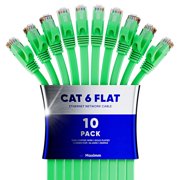 Cat6 Ethernet Cable 100ft, 10-Pack Green - Flat High-Speed Network Cables for Gaming, Streaming, Router, Modem, PC, PS5, Xbox - Durable & Space-Saving Design